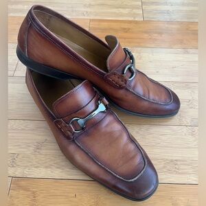 Men Magnanni Rafa II Cognac Leather Buckle Loafers 9 M EUC 18456